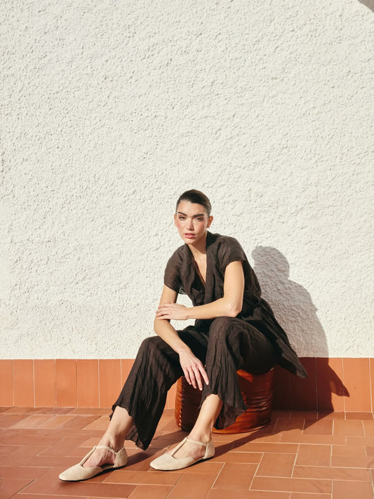Saloon Ballerina i Beige Ruskind Andres Machado