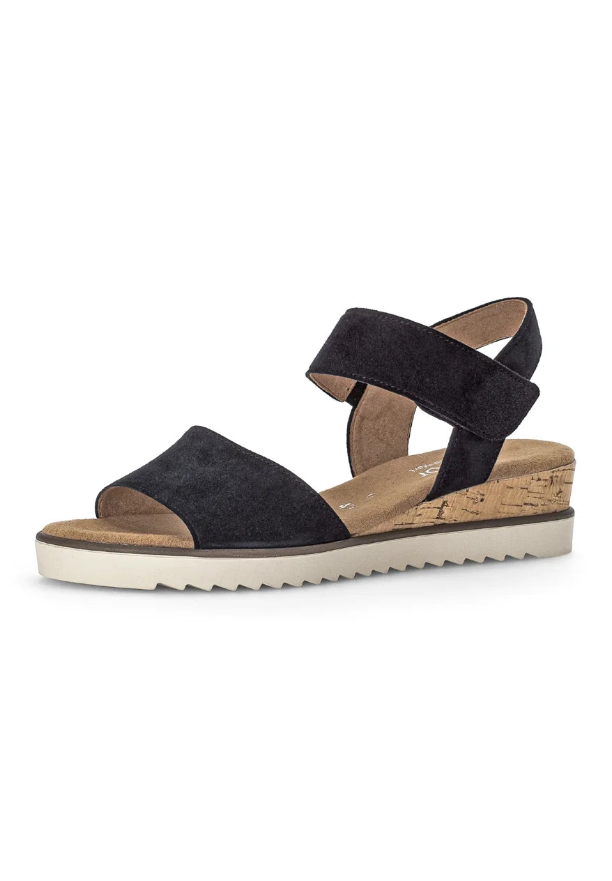 Navy Blå ruskinds sandal med kilehæl Gabor