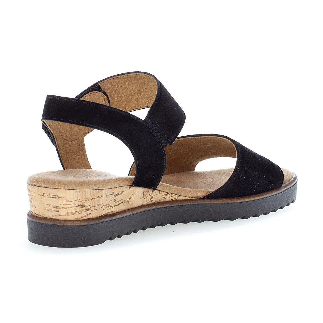 Sort ruskinds sandal med kilehæl gabor