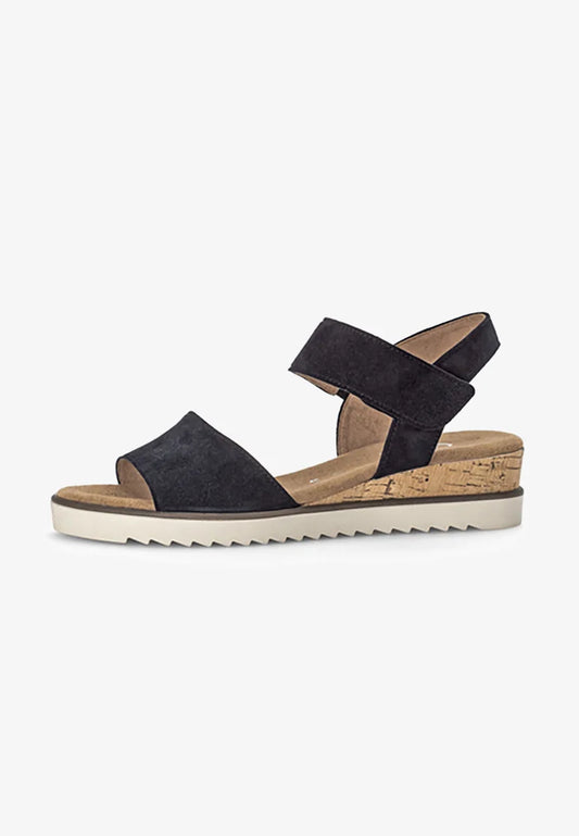 Navy Blå ruskinds sandal med kilehæl Gabor