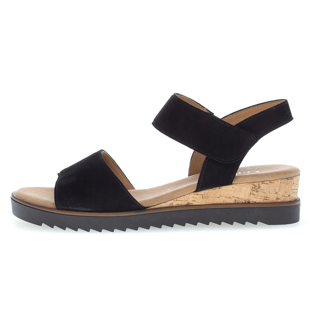 Sort ruskinds sandal med kilehæl gabor